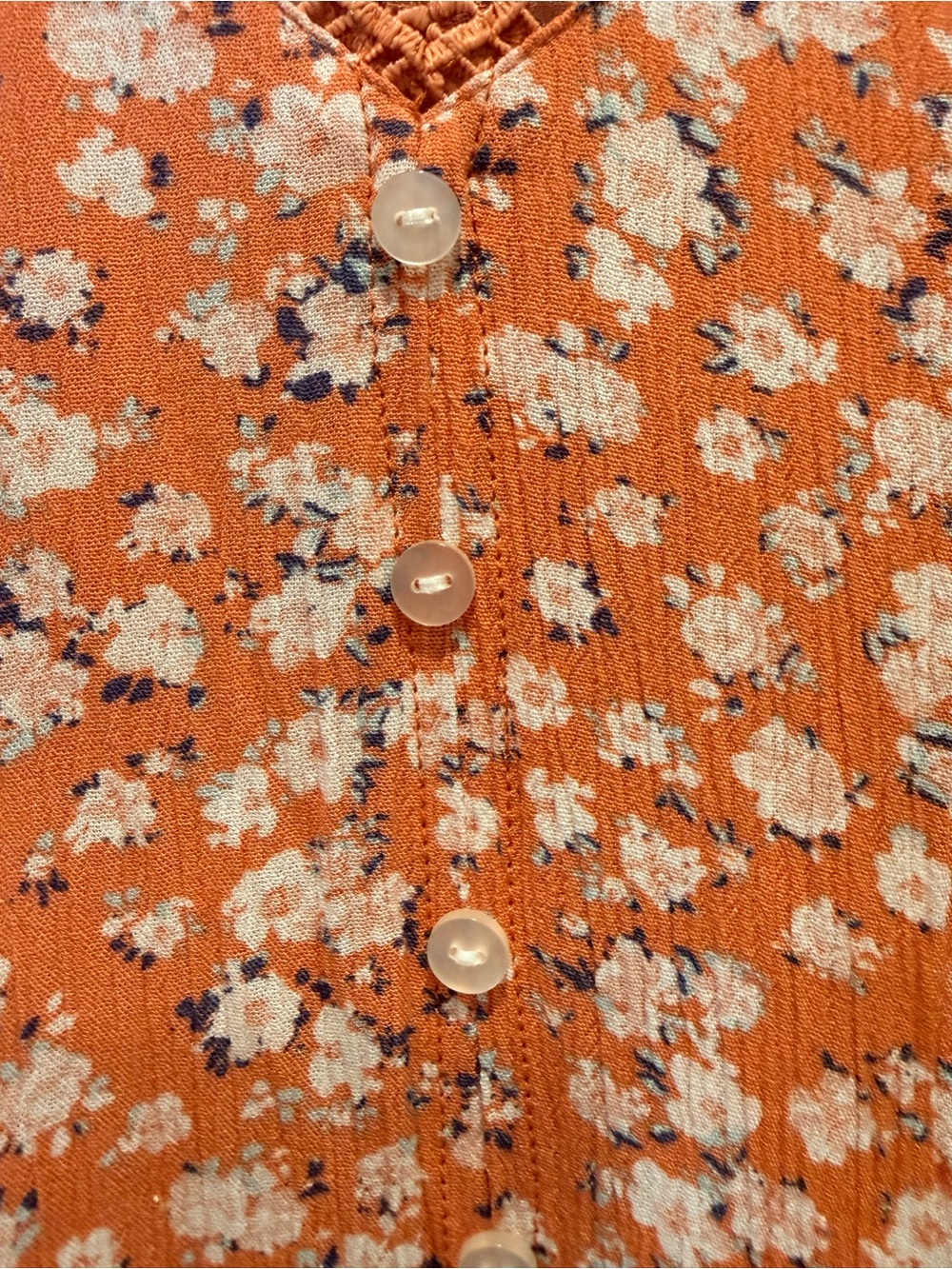 Hippie Rose Coral Floral V-Neck Button Peplum Embroidered Blouse Top - Picture 3 of 7